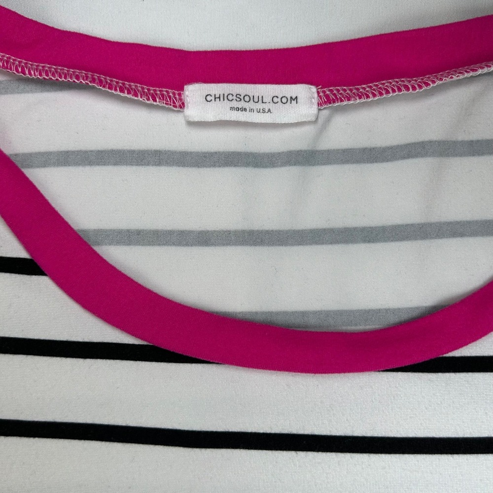 Chic Soul Womens XL Striped Short Sleeve Top Pink Trim Black White - Picture 6 of 7
